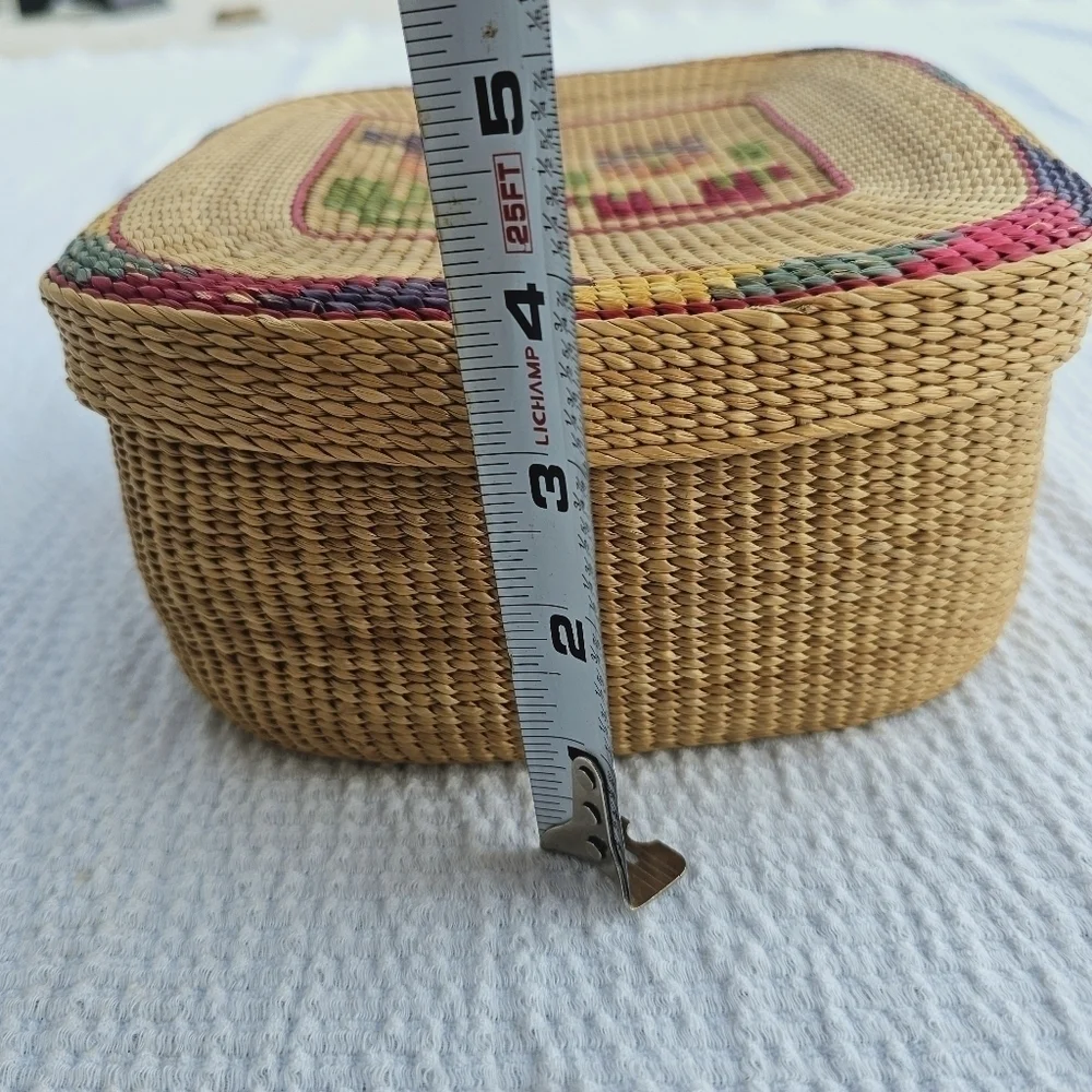 Vintage Handwoven South American Square Lidded Basket vibrant